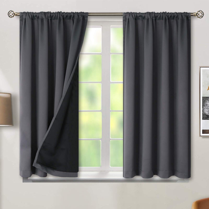 BGment Thermal Insulated 100% Blackout Curtains for Bedroom with Black Liner, Double Layer Full Room Darkening Noise Reducing Rod Pocket Curtain (52W x 45L, Dark Grey) - Image 1